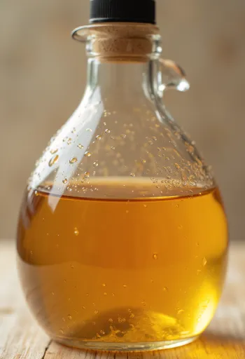 Jablčný ocot v sklenenej miske, okolo čerstvé jablká, plátky jabĺk, šupka a octová matka vo fľaši