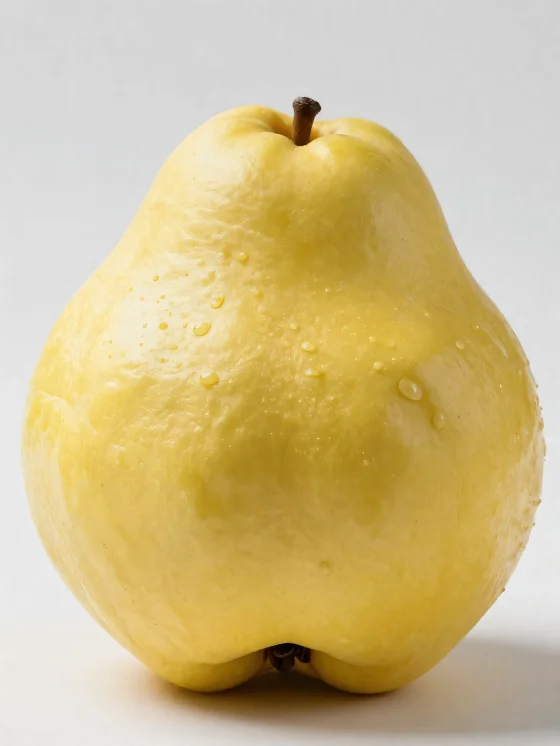 Celé a nakrájané plody duly na drevenom povrchu so zelenými listami