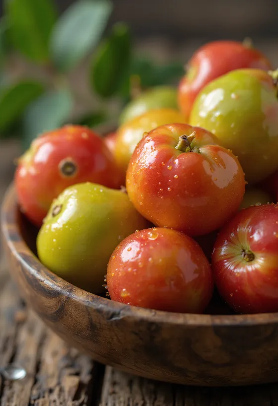 Čerstvé bobule Camu camu, prekrojené a celé, na neutrálnom podklade