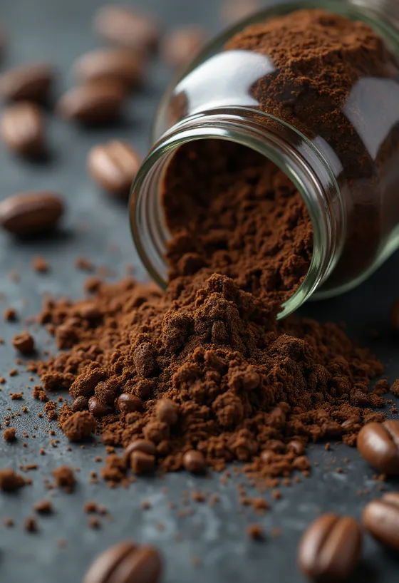 Pražené zrnká cigórie a sušený koreň čakanky na vareche a v miske