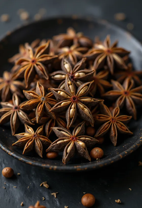 Celý sušený badián na drevenom stole