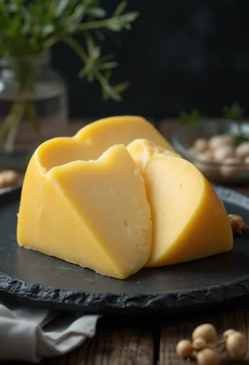 Čerstvý Eidam syr v bielej keramickej miske na drevenom stole