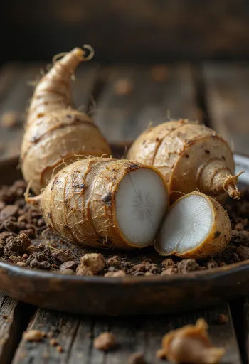 Hľuzy koreňa Eddoe s detailnou textúrou šupky