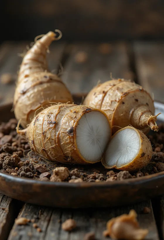 Hľuzy koreňa Eddoe s detailnou textúrou šupky