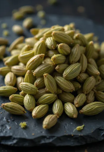 Celý fenikel v sušenej forme na drevenom povrchu