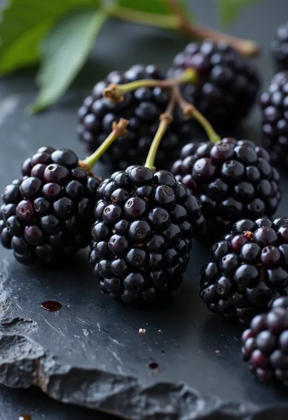 Čerstvé plody moruše čiernej (Morus nigra) prekrojené a vcelku