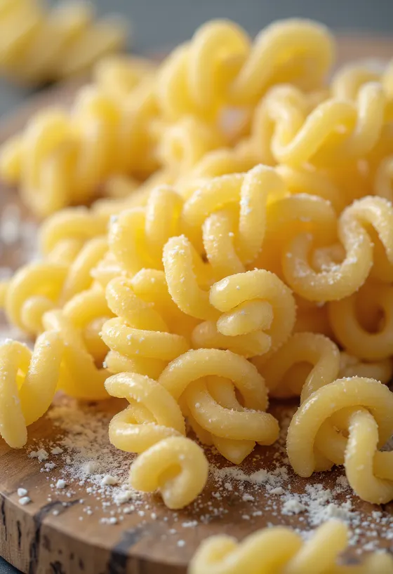 Suché cestoviny fusilli v tvare špirály na drevenom povrchu