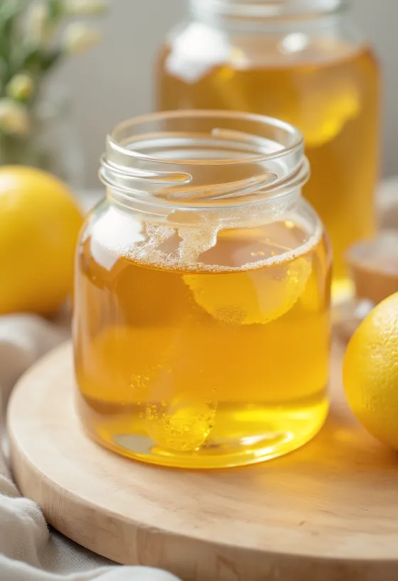 Glukózový sirup v malom pohári, vedľa lyžička so stekajúcim sirupom