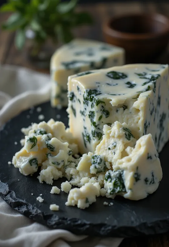 Čerstvá Gorgonzola v keramickej miske na stole