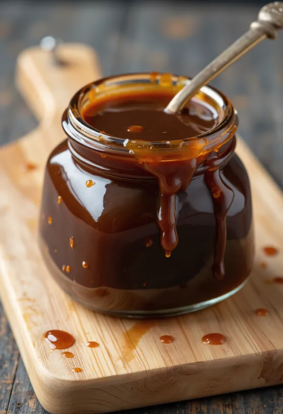 Tmavá hoisin omáčka v keramickej miske, okolo fermentovaná sója, zmes piatich korení, cesnak, ocot, sezamový olej a cukor