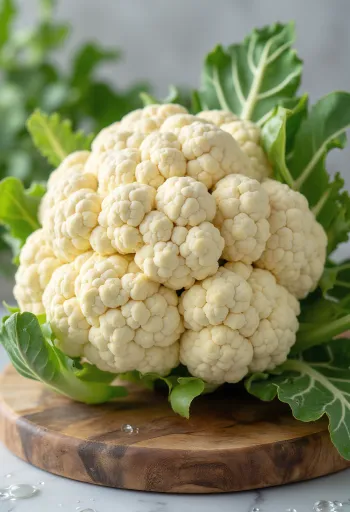 Čerstvo nakrájané ružičky karfiolu na drevenom pulte v prírodnej forme