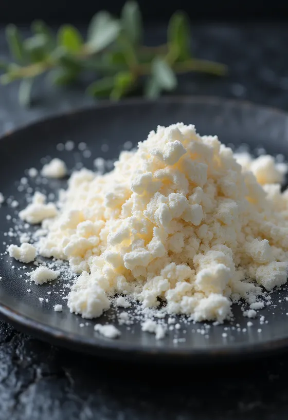 Karagénový prášok v pohári a na lyžičke na svetlom povrchu