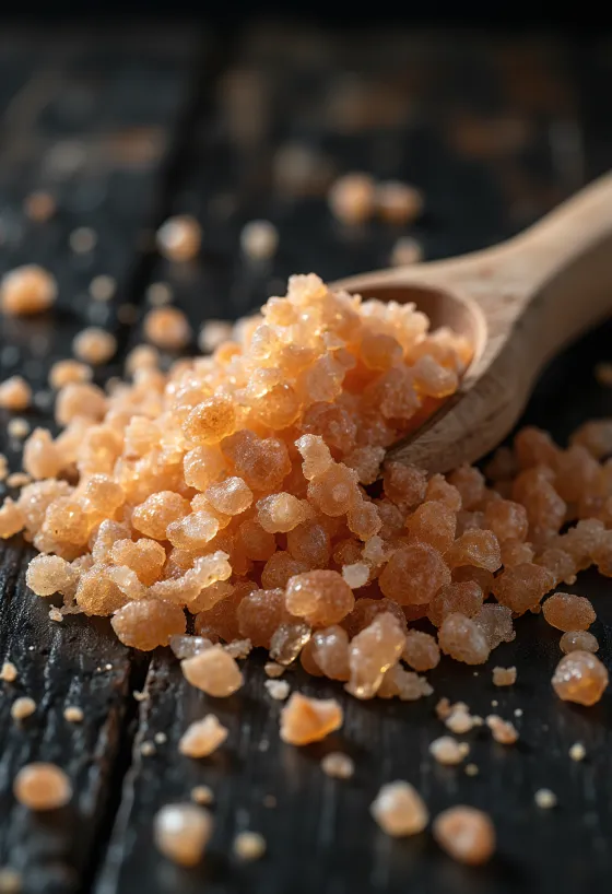 Údená soľ v malej fľaštičke, sýta hnedá farba, okolo kryštáliky údenej soli