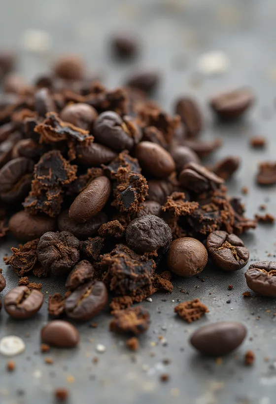 Kúsky praženého koreňa čakanky na doske na krájanie pri prirodzenom svetle