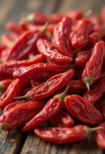 Plody Goji v malom pohári, sýta červená farba, okolo sušené Goji