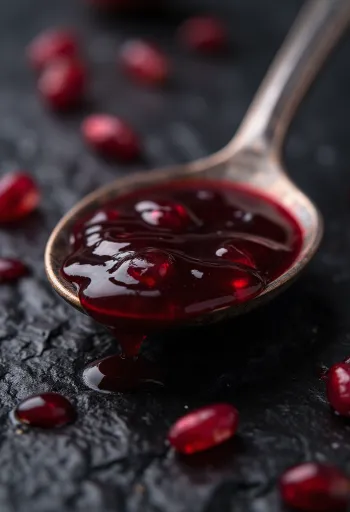 Sirup z granátového jablka v malej fľaštičke, sýta rubínová farba