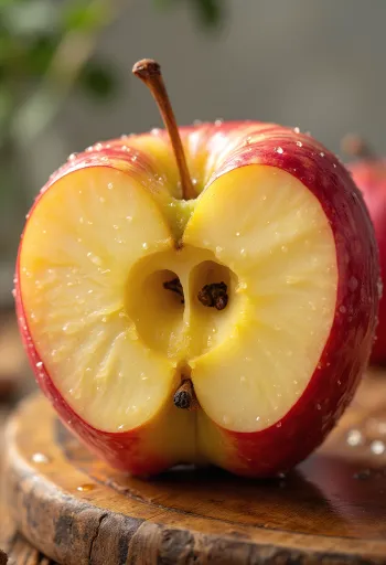 Čerstvé jablká Honeycrisp a nakrájané plátky na doske