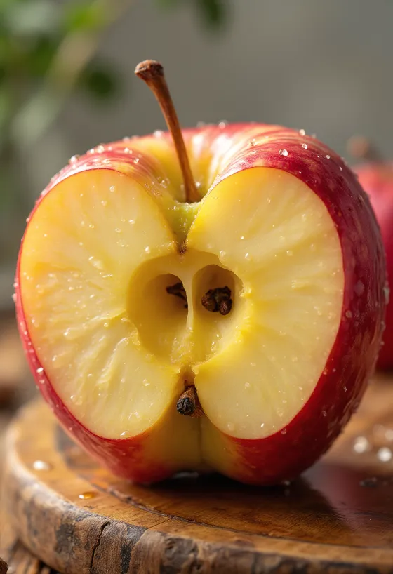 Čerstvé jablká Honeycrisp a nakrájané plátky na doske