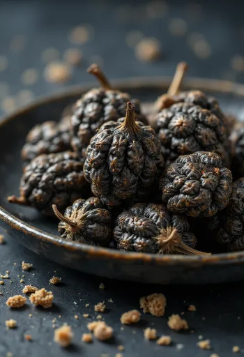 Exotické dlhé korenie (Piper longum) na drevenom stole