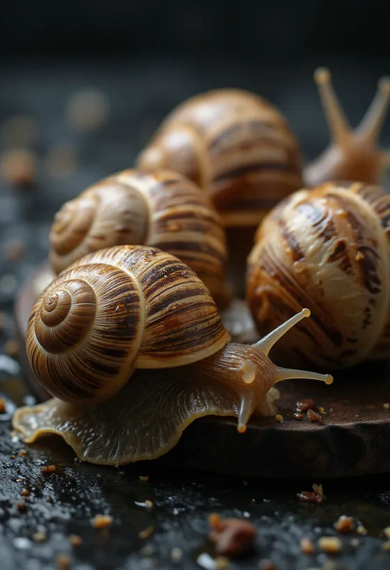 Čerstvo pripravené slimačie mäso na tanieri, elegantne naservírované