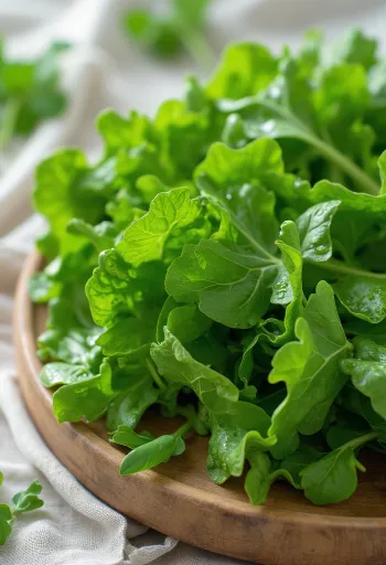 Čerstvé listy horčice sareptskej s kvapkami vody