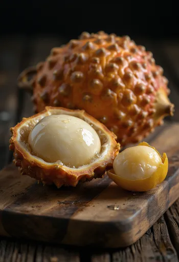 Plátky ovocia salak na kuchynskej doske