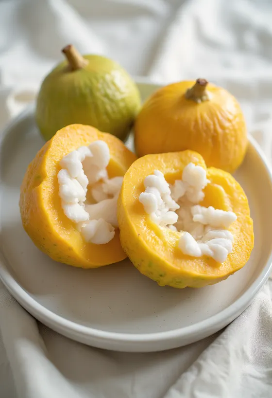 Nakrájané plátky ovocia santol na doske