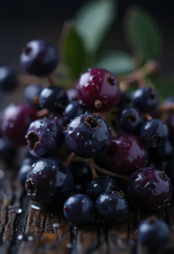 Bobule bazy čiernej, sýta tmavofialová farba a jemný lesk