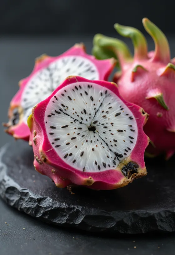 Dračie ovocie (Pitahaya) s bielou dužinou, žiarivá šupka a čierne semienka