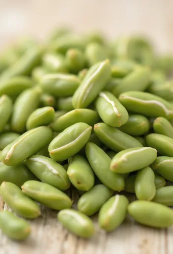 Čerstvá a naklíčená mungo fazuľa v miske a na drevenom stole