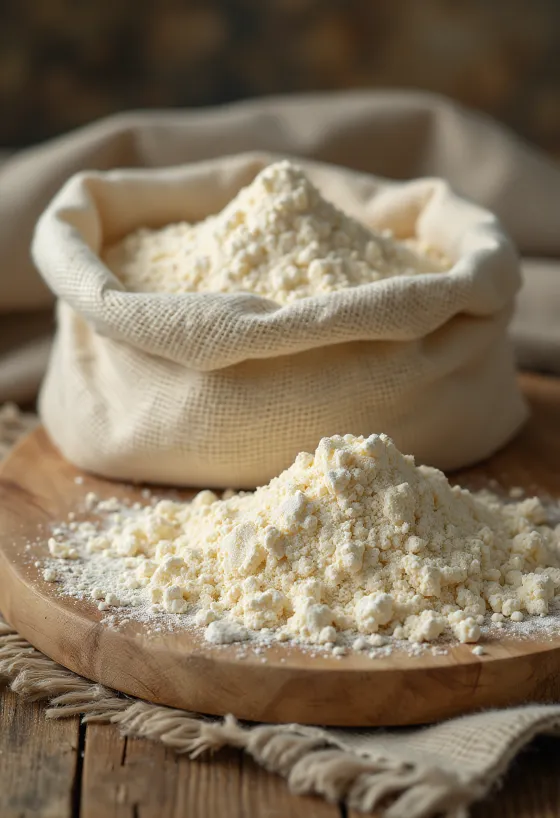 Múka z plantainov v miske s lyžicou, zeleným plantainom a plátkami