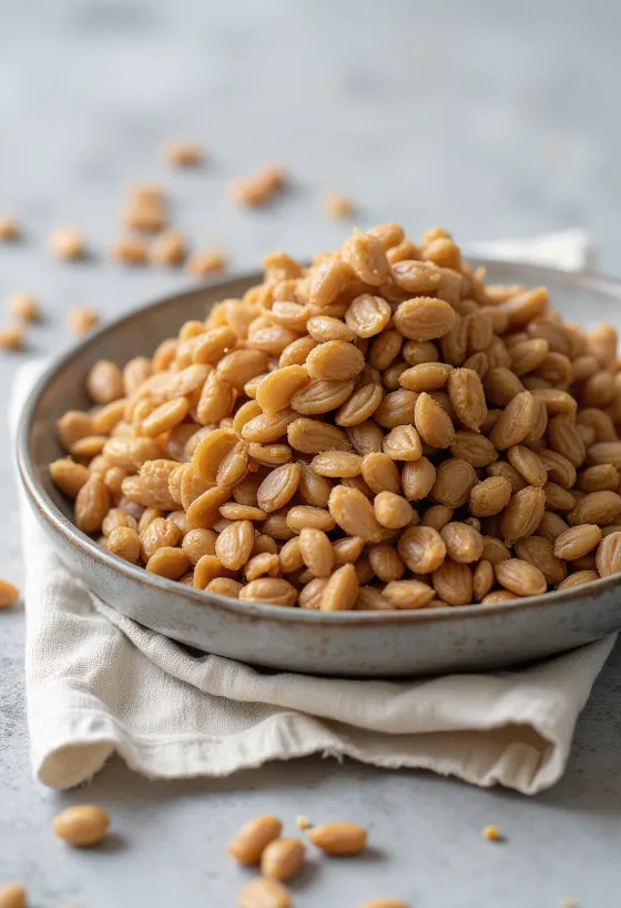 Zrná praženej pohánky s typickou hnedou farbou