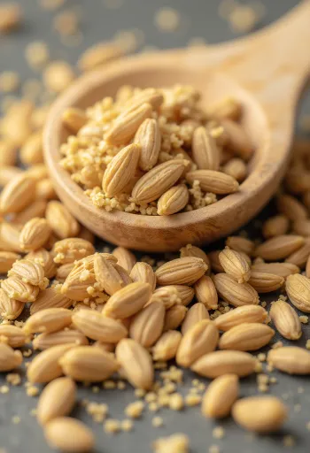 Mletá rímska rasca a celé semená rímskej rasce na rustikálnom drevenom povrchu