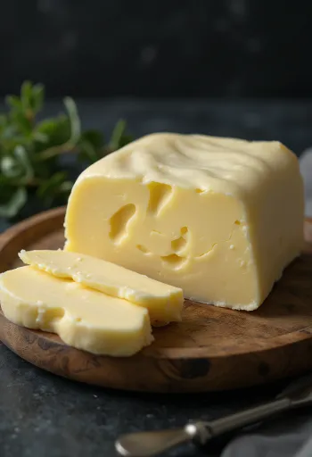 Maslo zo zakysanej smotany v malej nádobe, vedľa kultúrovaná smotana