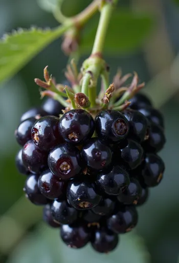 Čerstvé černice v miske a na drevenom stole s domácim černicovým lekvárom