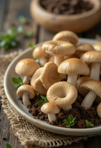 Nakrájaná tanečnica poľná s čerstvými bylinkami a cesnakom na drevenej doske