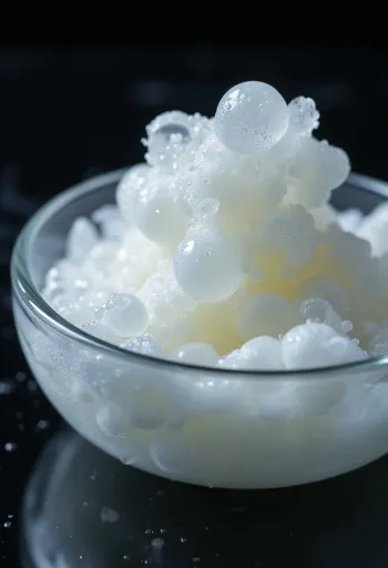 Surový vaječný bielok v sklenenej miske na drevenom povrchu, bez žĺtka