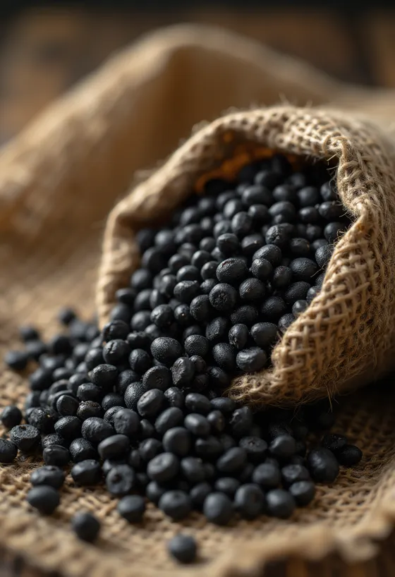 Sušené zrná Urad dal (čierna šošovica) s detailnou textúrou