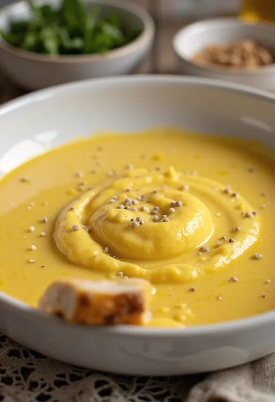 Krémová kari omáčka so zázvorom pripravená na podávanie