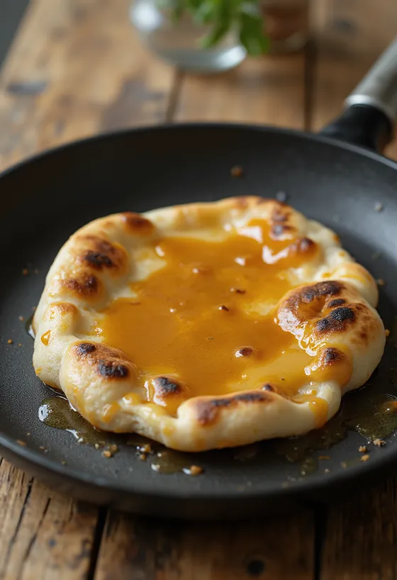 Naan s mliečnym karamelom pripravený na podávanie