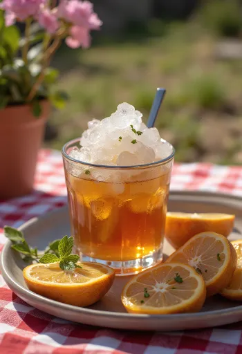 Koktail Mint Julep ozdobený lístkami mäty a drveným ľadom
