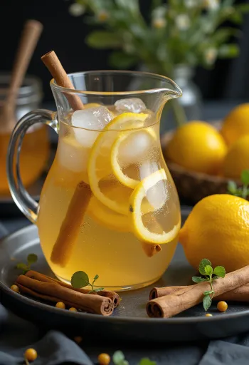 Veľký džbán s medovo-citrónovým ciderom a ľadom