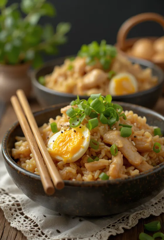 Nasi Goreng so satay omáčkou, podávané s bohatým korením a satay omáčkou