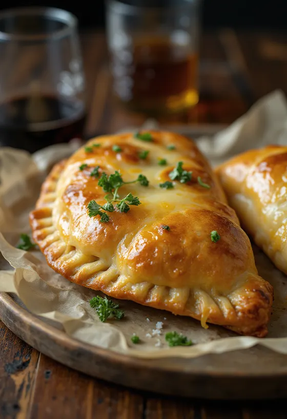 Cornish pasty so syrom a cibuľou, s bohatým hovädzím mäsom a chrumkavým cestom