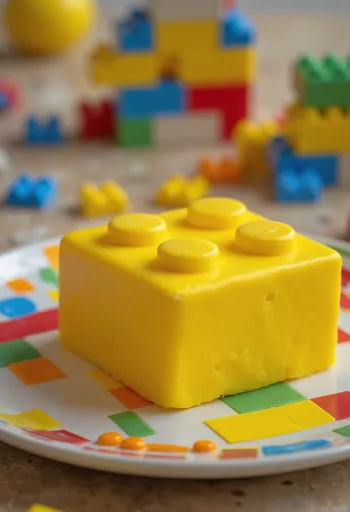 LEGO torta s farebným fondánom a ozdobnými kockami