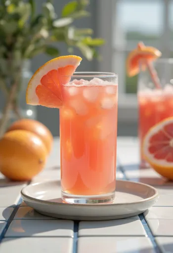 Pomarančovo-grapefruitová šťava vo vysokom pohári ozdobená citrusmi
