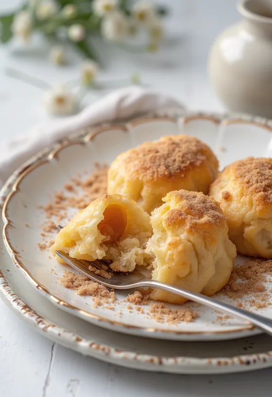 Čerstvo pripravené slivkové gule so škoricovým cukrom a strúhankou