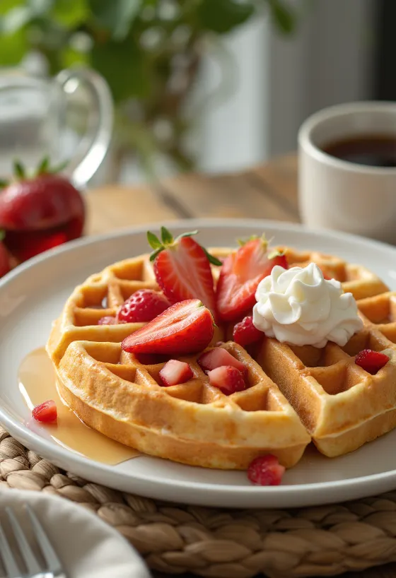 Jahodové vafle s čerstvým ovocím a šľahačkou