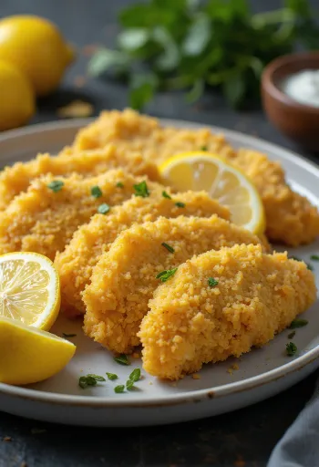 Milanesa s citrónovou šťavou, chrumkavé obalené kuracie mäso s čerstvou citrónovou šťavou a petržlenovou vňaťou