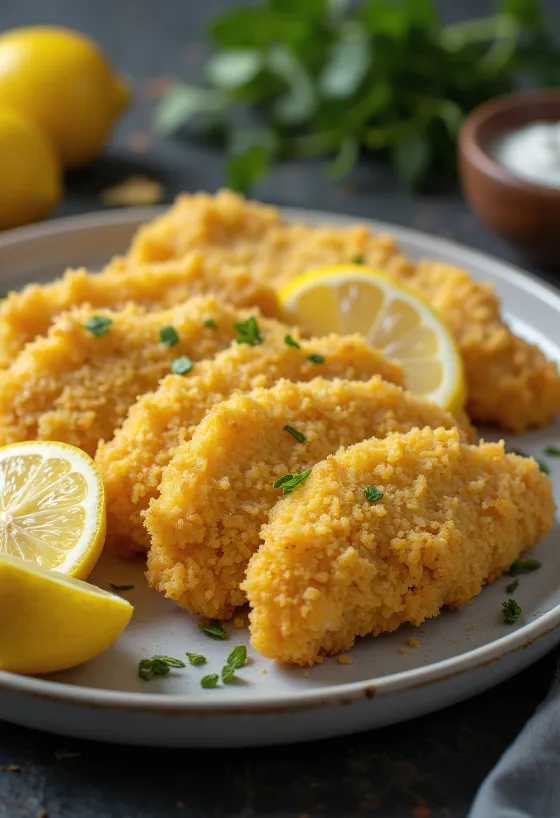 Milanesa s citrónovou šťavou, chrumkavé obalené kuracie mäso s čerstvou citrónovou šťavou a petržlenovou vňaťou
